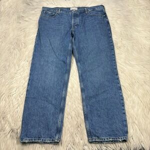 Everlane Women's 33 LONG Medium Wash Relaxed Straight Leg Jeans Organic Cotton